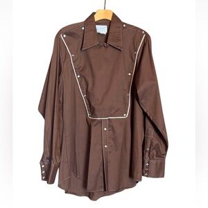 Vintage Rockmount Brown Western Men's Shirt with bib and pearl snaps Size 17-35